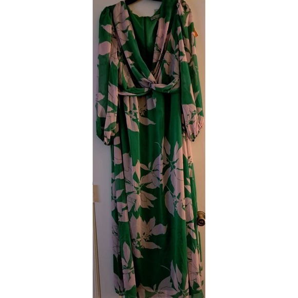 Danny and Nicole Green Pink Floral Twist Front Maxi Dress 14W - Picture 9 of 10